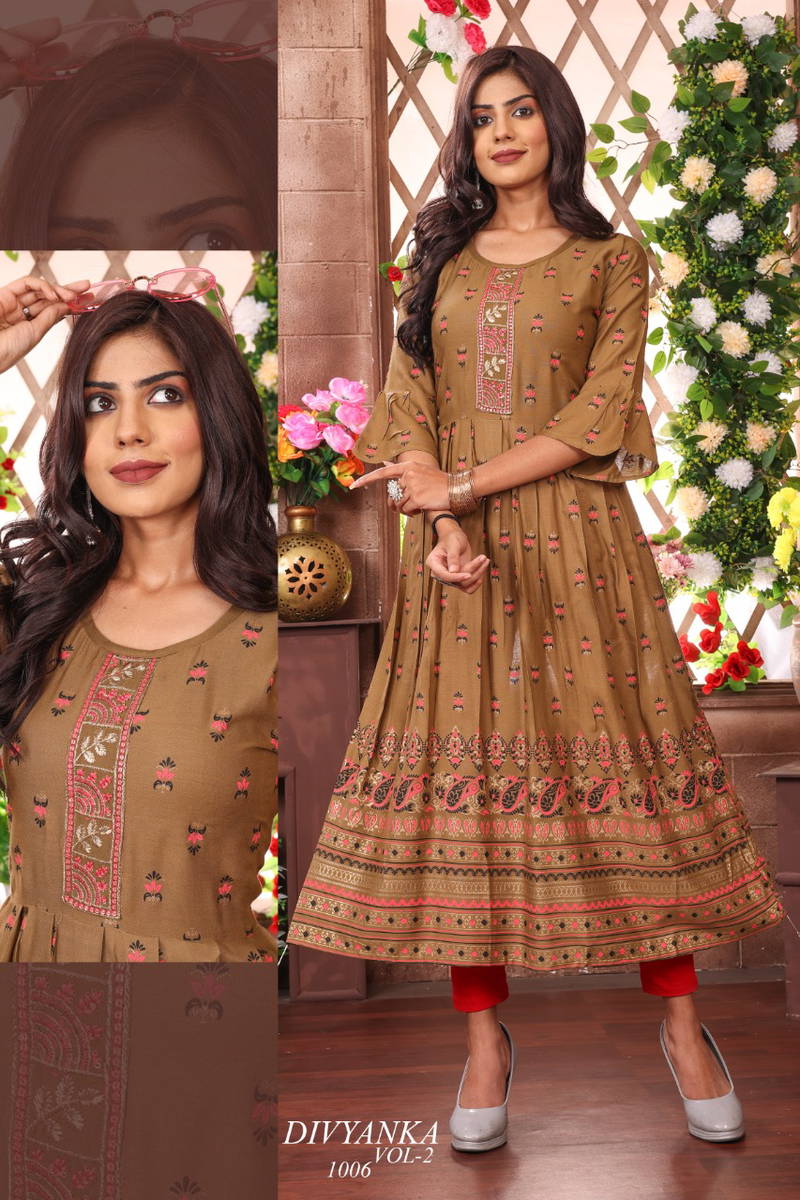 Divyanka 2 Fancy Ethnic Wear Wholesale Anarkali Kurtis Catalog
